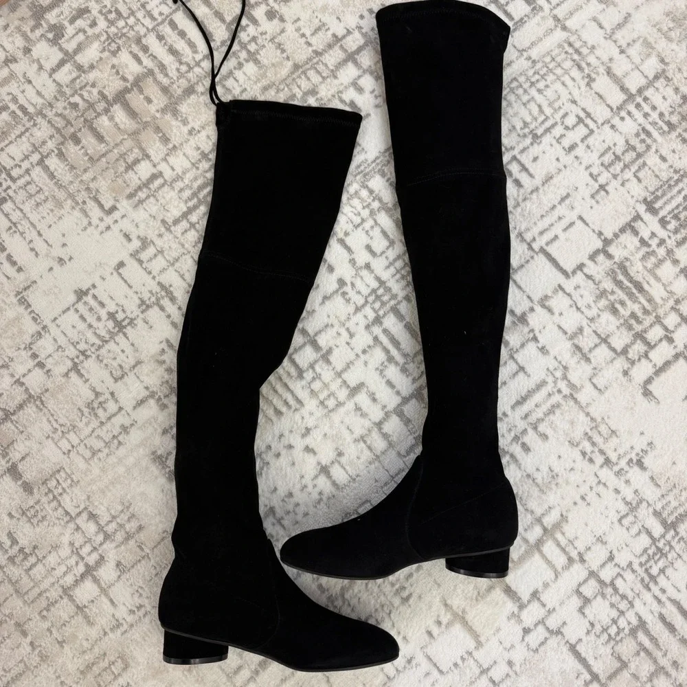 STUART WEITZMAN Genna Stretch-Suede Thigh Boots Pull On Style Drawstring‎ Sz 5